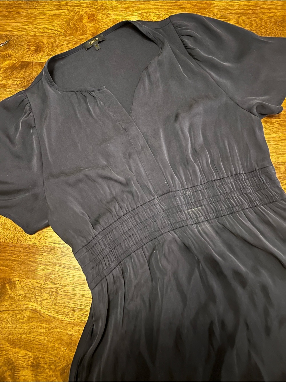 Quince Washable Stretch Silk Tiered Maxi Dress Navy Blue Large - Picture 7 of 14